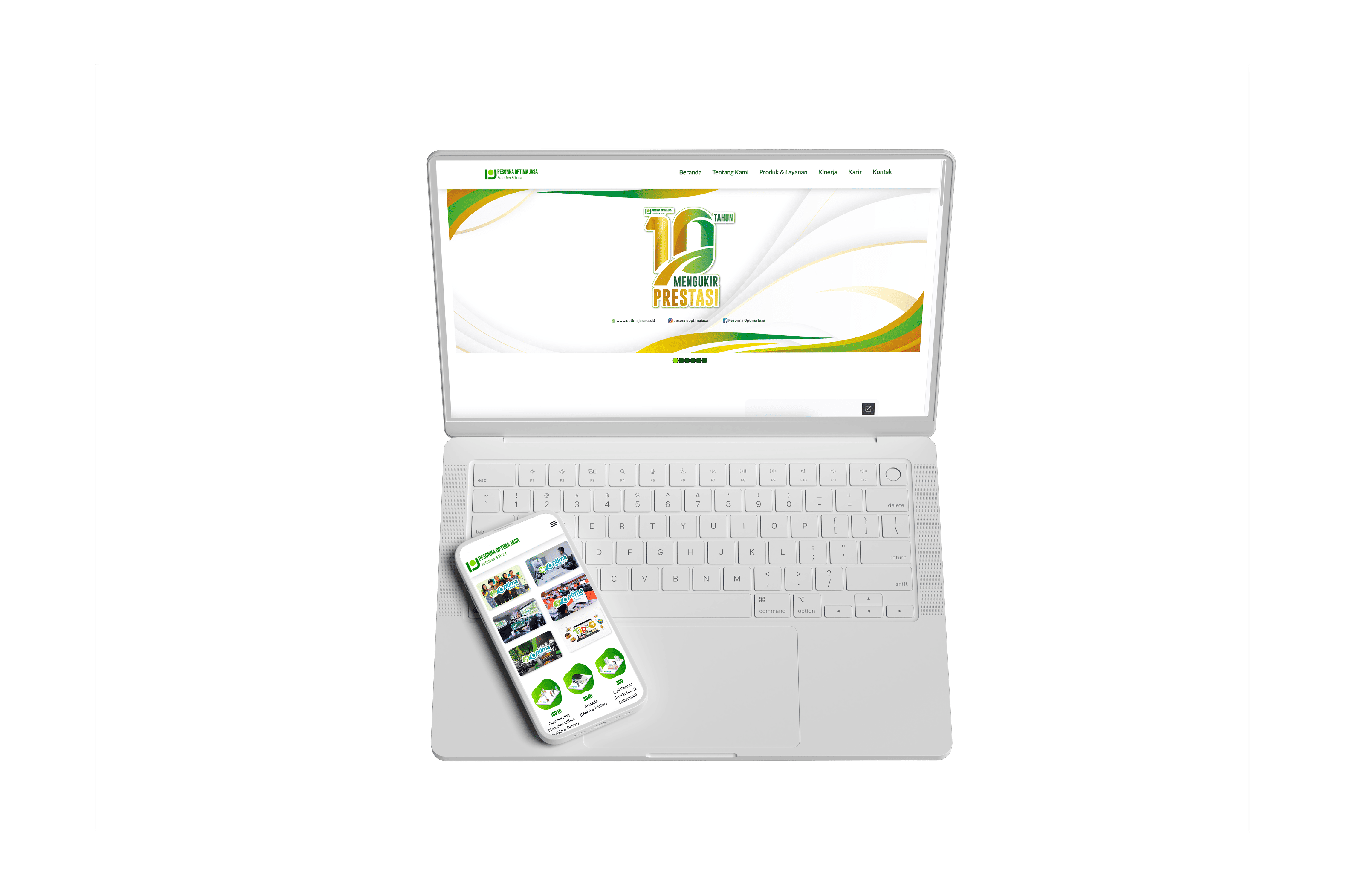 Mockup project Optima Jasa - Website & ERP Korporat